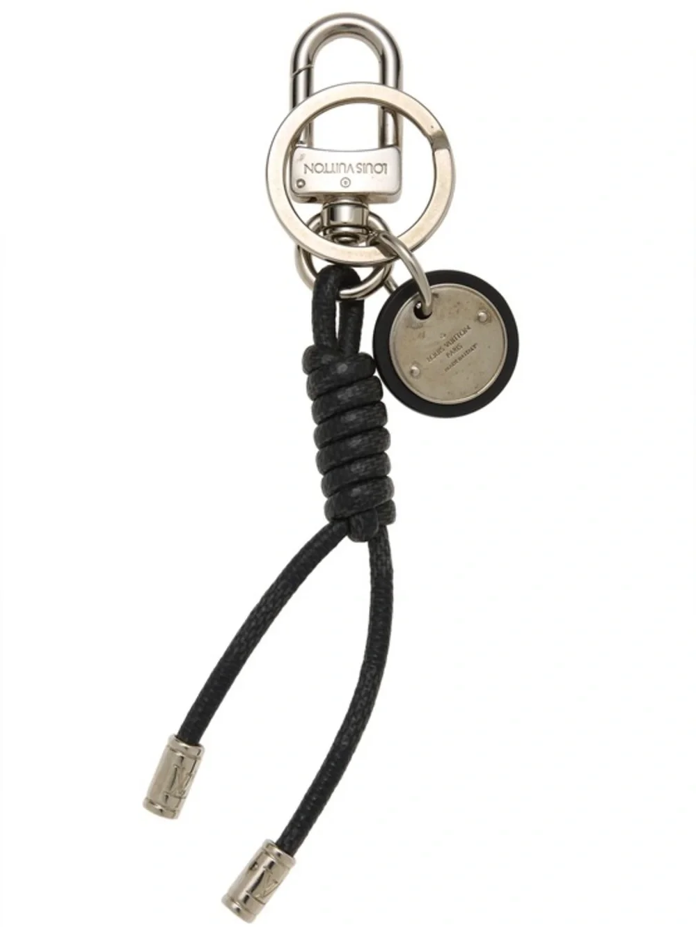 Louis Vuitton Silver Gray Black Leather Damier Key Holder Cord Keyring